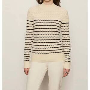 NEW SANCTUARY forever striped mock neck top in vanilla creme with black stripe